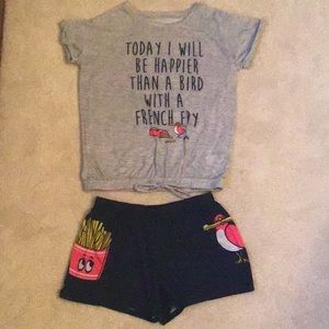 Justice short sleeve top and shorts pajama set.